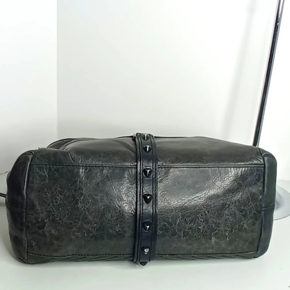 Botkier Dark Gunmetal Gray Distressed Leather Hobo Shoulder Bag